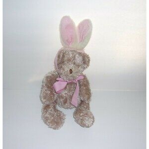 Animal Adventure Plush Tan Teddy Bear Easter Bunny Ears Pink Bow 7"